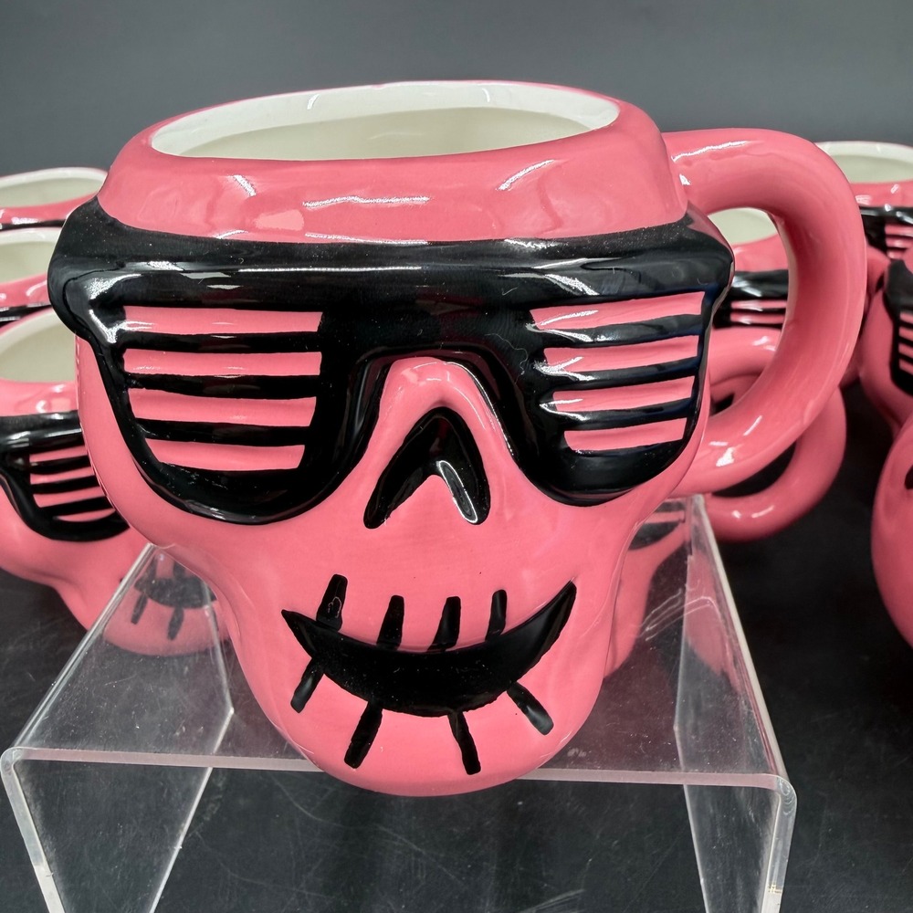 Hyde and Eek Boutique Pink Skull Mug with Sunglasses Earthenware Halloween 2024